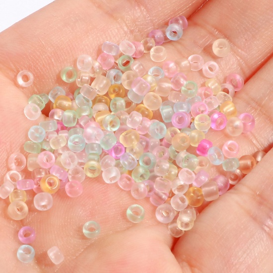 Picture of Glass Seed Beads Round Rocailles Multicolor Transparent Frosted 3mm x 2mm