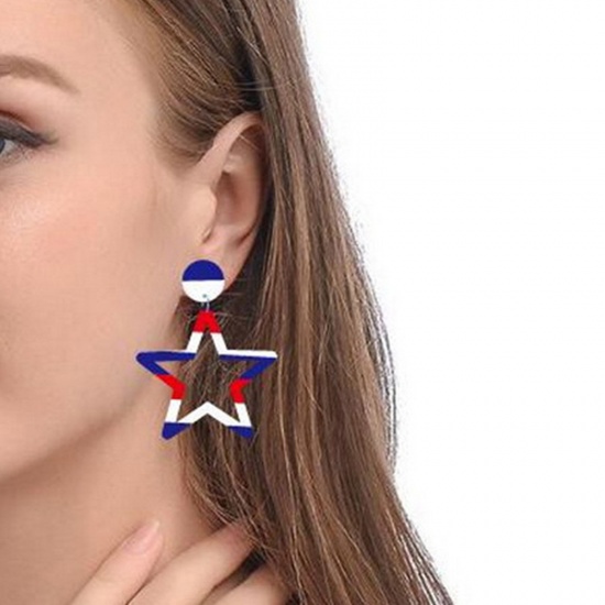 Picture of Acrylic American Independence Day Earrings Silver Tone Multicolor Heart Star