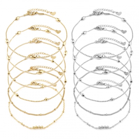 1 Piece Vacuum Plating 304 Stainless Steel Link Chain Anklet Multicolor Handmade 23.5cm(9 2/8") long