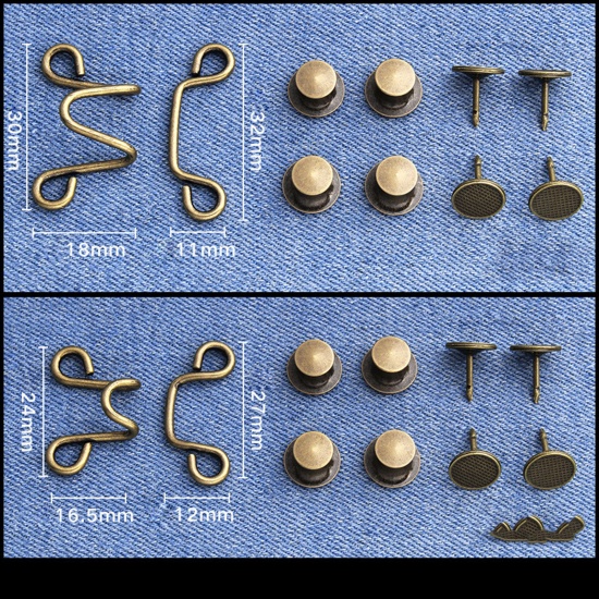 Picture of Copper Metal Detachable Tighten Waist Clasp Button Pins For Jean Pants Multicolor Adjustable