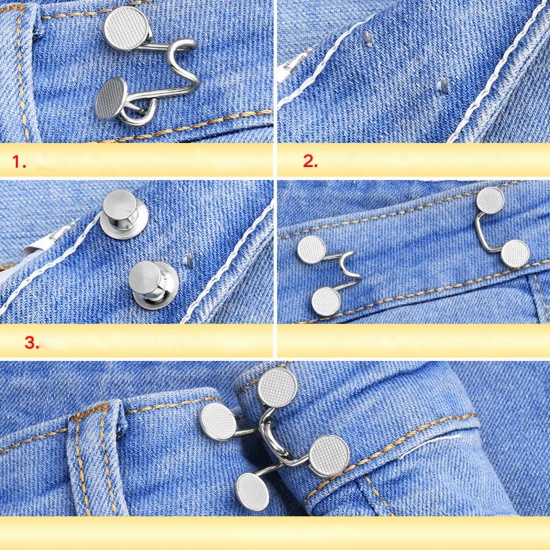 Picture of Copper Metal Detachable Tighten Waist Clasp Button Pins For Jean Pants Multicolor Adjustable