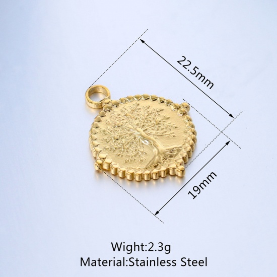 Picture of 304 Stainless Steel Charms Multicolor Round Disc Tree 22.5mm x 19mm