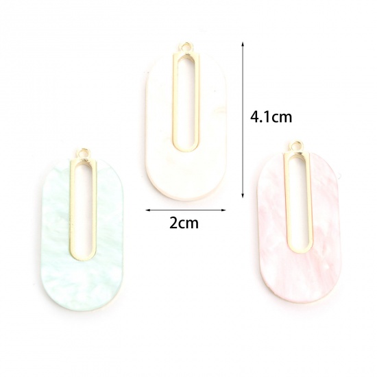 Picture of Zinc Based Alloy & Acrylic Acetic Acid Series Pendants Oval Gold Plated Multicolor Hollow 4.1cm x 2cm