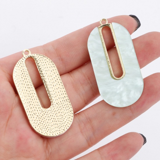 Picture of Zinc Based Alloy & Acrylic Acetic Acid Series Pendants Oval Gold Plated Multicolor Hollow 4.1cm x 2cm