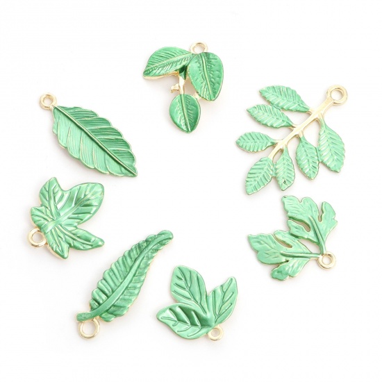 Picture of Zinc Based Alloy Leaf Gold Plated Green Painted