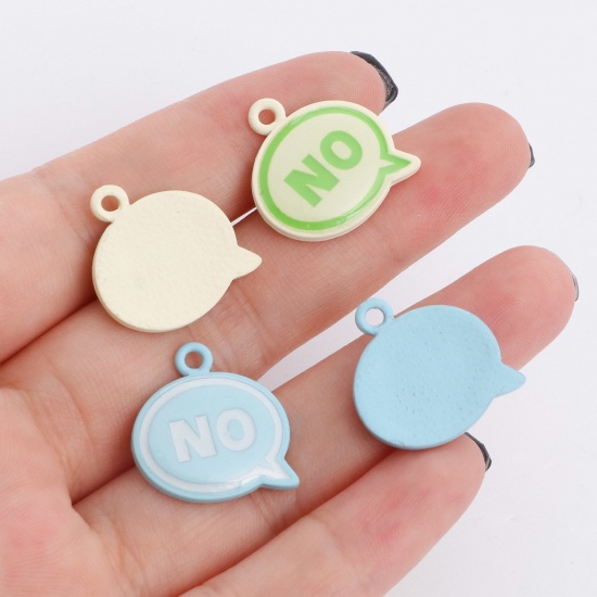 Picture of Zinc Based Alloy Charms Multicolor Dialog Box Word Message Painted 18mm x 18mm