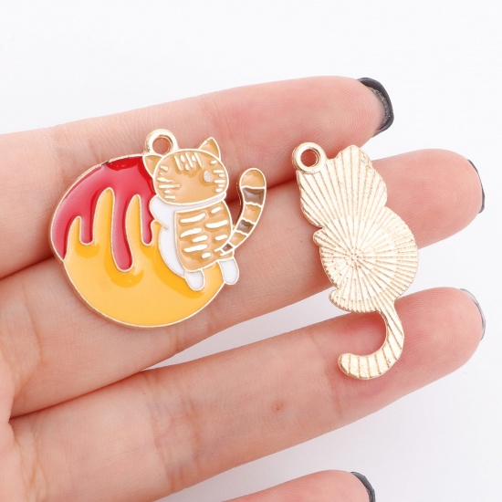 Picture of Zinc Based Alloy Cat Animal Gold Plated Multicolor Enamel