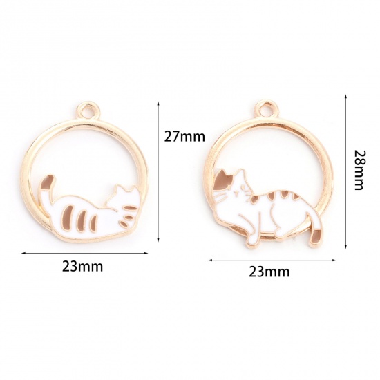 Picture of Zinc Based Alloy Charms Round Gold Plated White & Coffee Cat Enamel