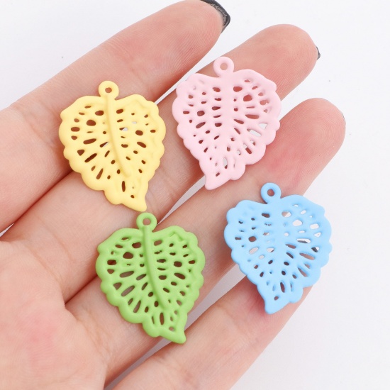 Picture of Zinc Based Alloy Charms Leaf Multicolor Painted 25mm x 20mm