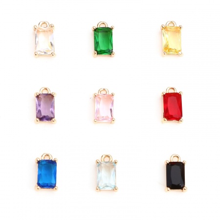 Latón + Vidrio Colgantes Charms Chapado en Oro Multicolor Rectángulo Sección 9mm x 5mm, 10 Unidades