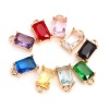 Imagen de Latón + Vidrio Colgantes Charms Chapado en Oro Multicolor Rectángulo Sección 9mm x 5mm, 10 Unidades