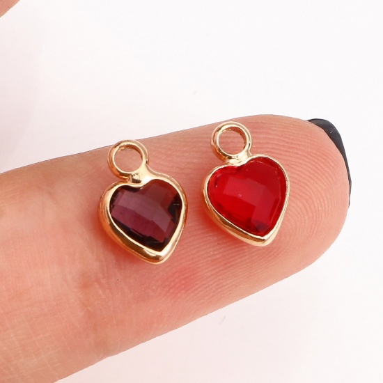 Picture of Copper & Glass Charms Gold Plated Multicolor Heart Faceted 9mm x 7mm