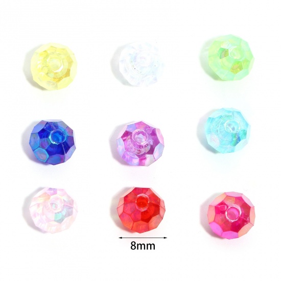Picture of Acrylic Beads Round Multicolor AB Rainbow Color Faceted About 8mm Dia.