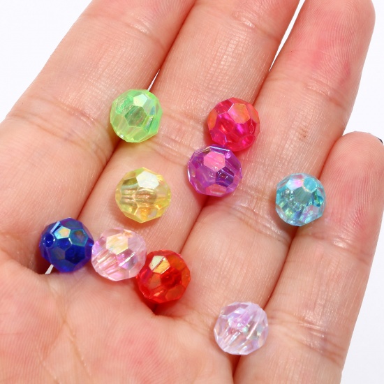 Picture of Acrylic Beads Round Multicolor AB Rainbow Color Faceted About 8mm Dia.