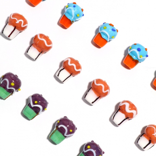 Picture of Lampwork Glass Beads Ice Cream Multicolor Dot About 20mm x 16mm