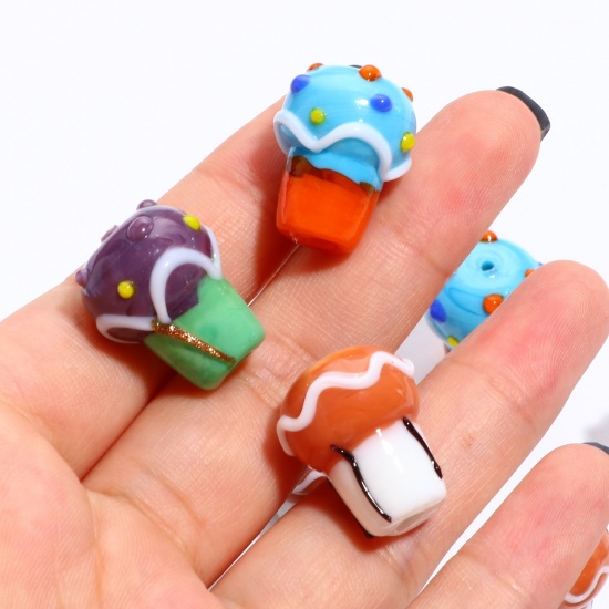 Picture of Lampwork Glass Beads Ice Cream Multicolor Dot About 20mm x 16mm