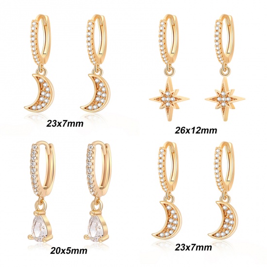 Imagen de 2 PCs Eco-friendly Dainty Brass Star Moon Hoop Earrings For Women Gift