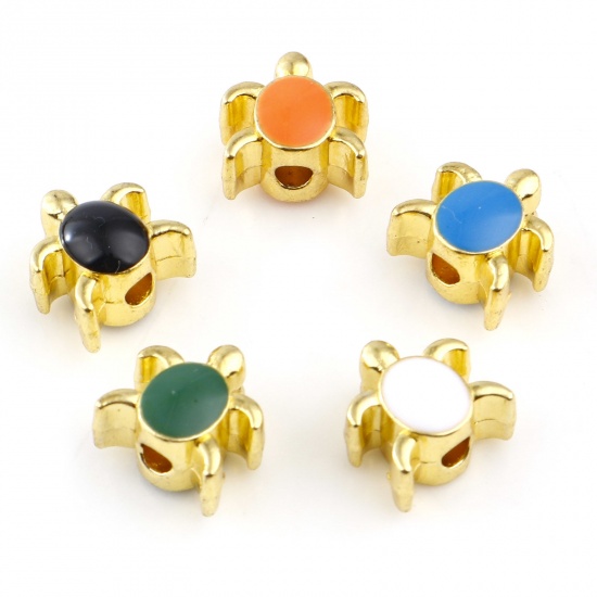 Picture of Zinc Based Alloy Ocean Jewelry Spacer Beads Tortoise Animal Gold Plated Multicolor Enamel About 8mm x 8mm