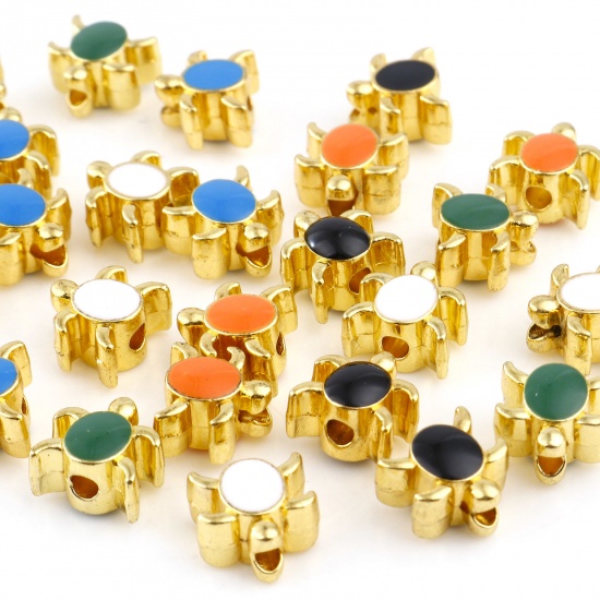 Picture of Zinc Based Alloy Ocean Jewelry Spacer Beads Tortoise Animal Gold Plated Multicolor Enamel About 8mm x 8mm