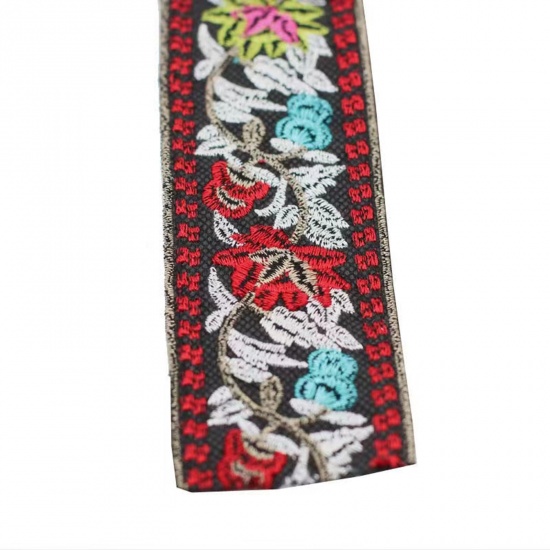 テリレン エスニック ジャカードウェビングリボン 多色 花 刺繍 5cm、 10 ヤード の画像