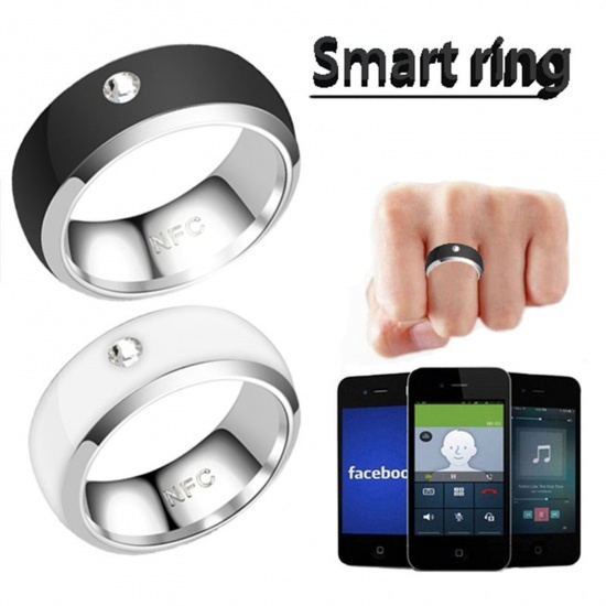 Picture of Stainless Steel Stylish Non-rechargeable Waterproof Multifunctional NFC Smart Chip Unadjustable Rings Multicolor Round For Android Smartphone Devices