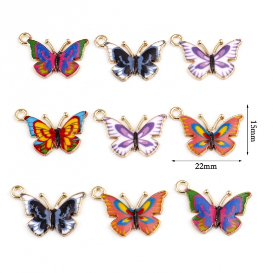 Picture of Zinc Based Alloy Insect Charms Gold Plated Multicolor Butterfly Animal Enamel 22mm x 15mm