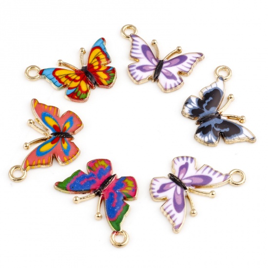 Immagine di Lega di Zinco Insetto Charms Farfalla Oro Placcato Multicolore Smalto 22mm x 15mm , 10 Pz