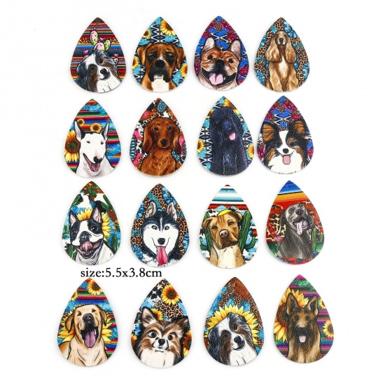 Picture of PU Leather Pet Memorial Pendants Drop Multicolor Dog 5.5cm x 3.8cm