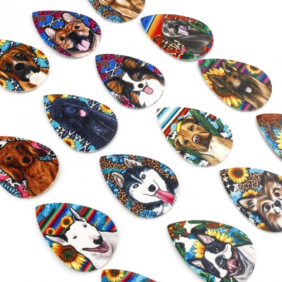 Picture of PU Leather Pet Memorial Pendants Drop Multicolor Dog 5.5cm x 3.8cm
