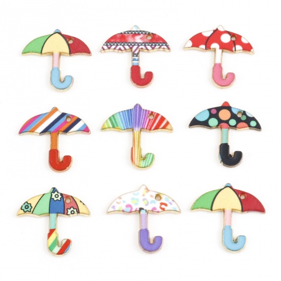 Picture of Zinc Based Alloy Weather Collection Charms Gold Plated Multicolor Umbrella Enamel 22mm x 21mm
