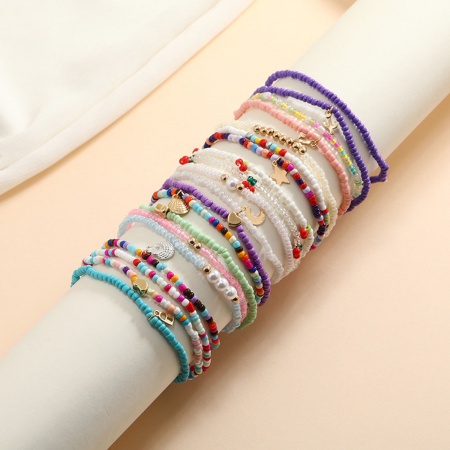 Glass Boho Chic Bohemia Beaded Anklet Multicolor Round