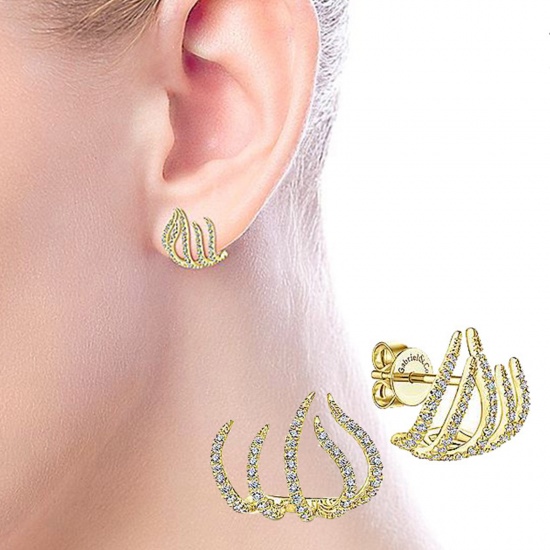 Picture of Brass Exquisite Ear Post Stud Earrings Multicolor Paw Claw Clear Rhinestone 2.1cm x 2cm                                                                                                                                                                       