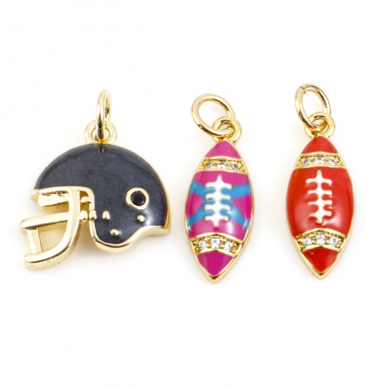 Picture of Brass Sport Charms 14K Gold Plated Multicolor Football Enamel                                                                                                                                                                                                 