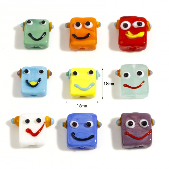 Picture of Lampwork Glass Beads Robot Multicolor About 18mm x 16mm