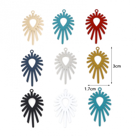 Immagine di Lega di Ferro Filigree Stamping Ciondoli Goccia Multicolore Raggi del Sole Pittura 3cm x 1.7cm , 20 Pz