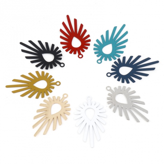 Immagine di Lega di Ferro Filigree Stamping Ciondoli Goccia Multicolore Raggi del Sole Pittura 3cm x 1.7cm , 20 Pz