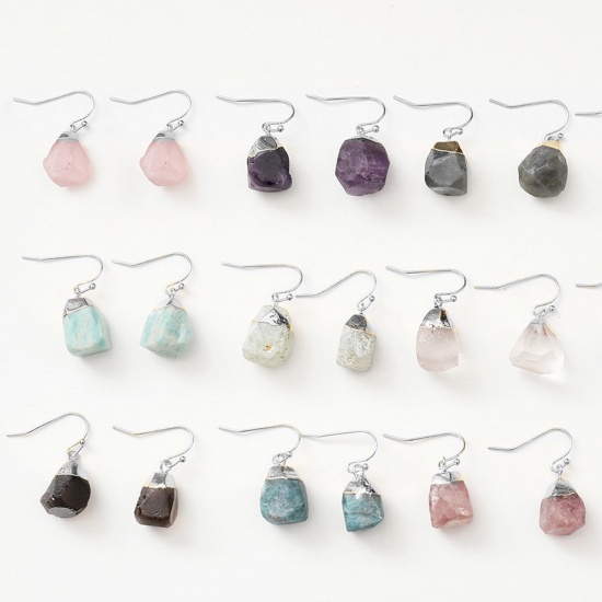 Picture of Gemstone ( Natural ) Charms Silver Tone Multicolor Octagon Faceted 12mm x 8mm