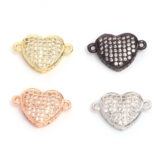 Image de Connecteurs La Saint Valentin en Laiton Cœur Micro Pave à Zircone Cubique Clair 16mm x 10mm, 2 Pcs