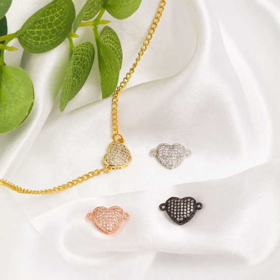 Image de Connecteurs La Saint Valentin en Laiton Cœur Micro Pave à Zircone Cubique Clair 16mm x 10mm, 2 Pcs
