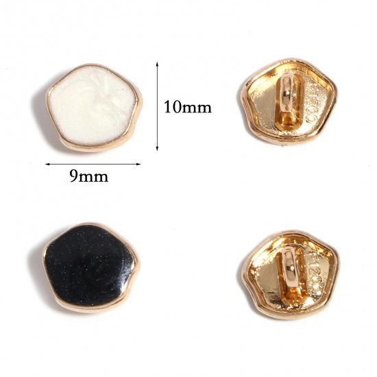 Immagine di Lega di Zinco Metallo Gambo Bottone Single hole Irregolare Oro Placcato Multicolore Smalto 10mm x 9mm, 10 Pz