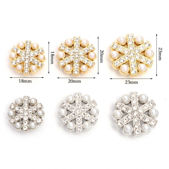 Picture of Zinc Based Alloy Metal Sewing Shank Buttons Single Hole Christmas Snowflake Multicolor Imitation Pearl Clear Rhinestone