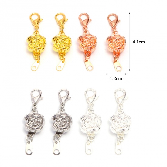 Picture of Zinc Based Alloy Flora Collection Magnetic Clasps Necklaces Clasp Rose Flower Multicolor With Lobster Claw Clasp 4.1cm x 1.2cm