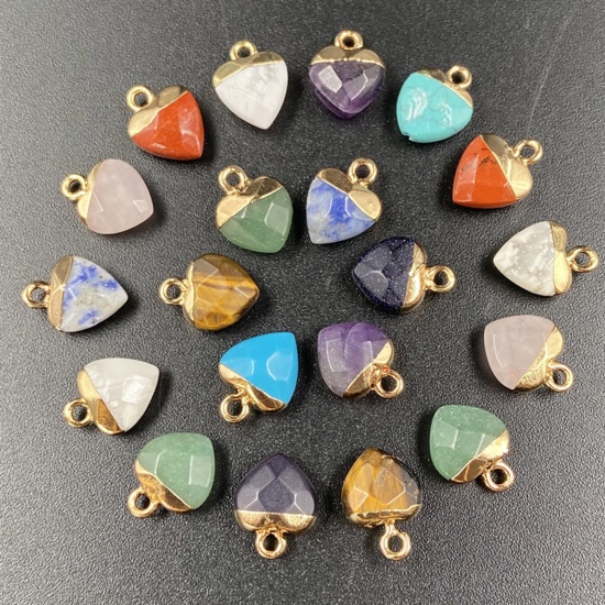 Picture of Gemstone ( Natural ) Charms Gold Plated Multicolor Heart Faceted 14mm x 10mm