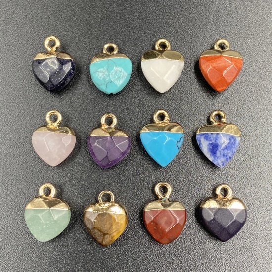 Picture of Gemstone ( Natural ) Charms Gold Plated Multicolor Heart Faceted 14mm x 10mm
