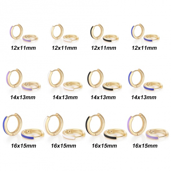 Imagen de 2 Unidades Respetuoso del Medio Ambiente Elegante Exquisito Oro Real Chapado Latón Esmalte Pendientes de Aro Para Mujeres Regalo