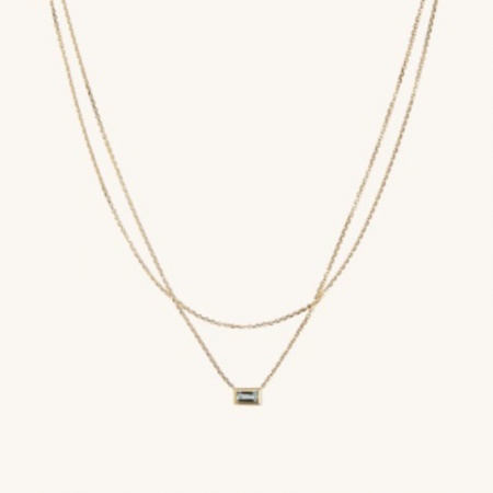 Picture of Wholesale Rectangle Aqua Blue Cubic Zirconia Pendant Charm Necklace, 18K Real Gold Plated 304 Stainless Steel Women's Eco-friendly PVD Waterproof Anti-Tarnish Hypoallergenic Exquisite Stylish Gift Jewelry For Retailer
