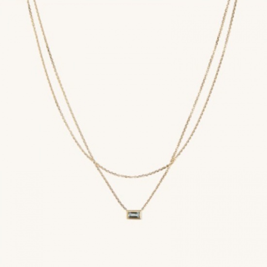 Picture of Wholesale Rectangle Aqua Blue Cubic Zirconia Pendant Charm Necklace, 18K Real Gold Plated 304 Stainless Steel Women's Eco-friendly PVD Waterproof Anti-Tarnish Hypoallergenic Exquisite Stylish Gift Jewelry For Retailer