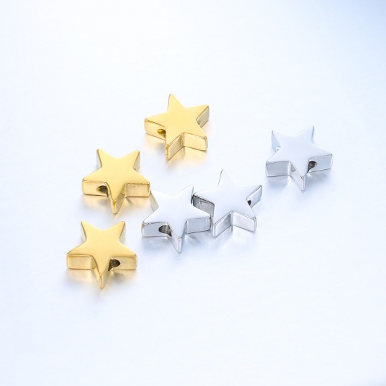 Bild von Edelstahl-Galaxie-Perlen, Pentagramm, Stern, mehrfarbig, poliert, 10 mm x 9,5 mm