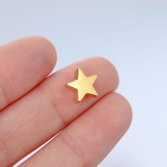 Bild von Edelstahl-Galaxie-Perlen, Pentagramm, Stern, mehrfarbig, poliert, 10 mm x 9,5 mm
