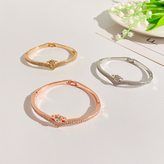 Picture of Exquisite Bangles Bracelets Multicolor Heart Micro Pave Clear Rhinestone 18cm(7 1/8") long
